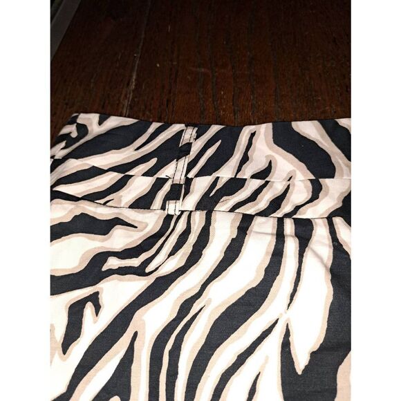 Size 16 Rafaella Tan Cream Black Zebra Animal Striped Midi Skirt Wide Belt Loops - Picture 3 of 5